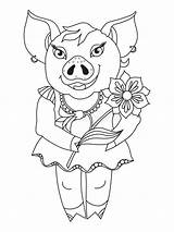 Pig Varken Bloem Maiale Contorno Fiore Contour Kleuring Coloritura Zentangle sketch template