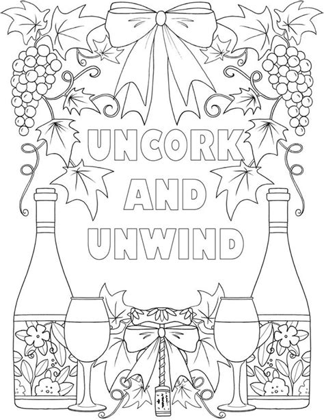 coloring page   words unicorn  unwind  front   wine
