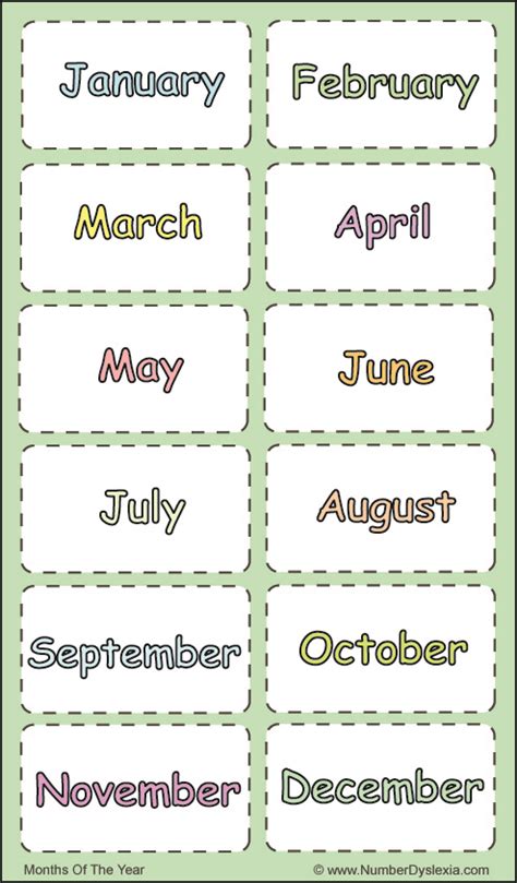 printable months   year charts  number dyslexia