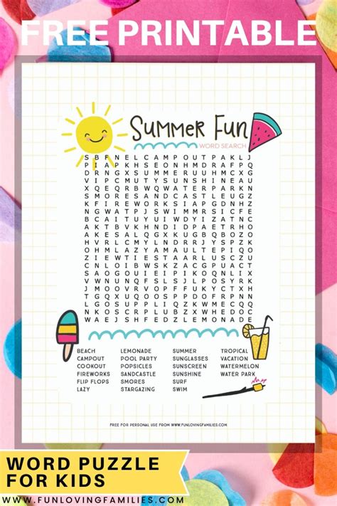 summer word search  printable activity fun loving families