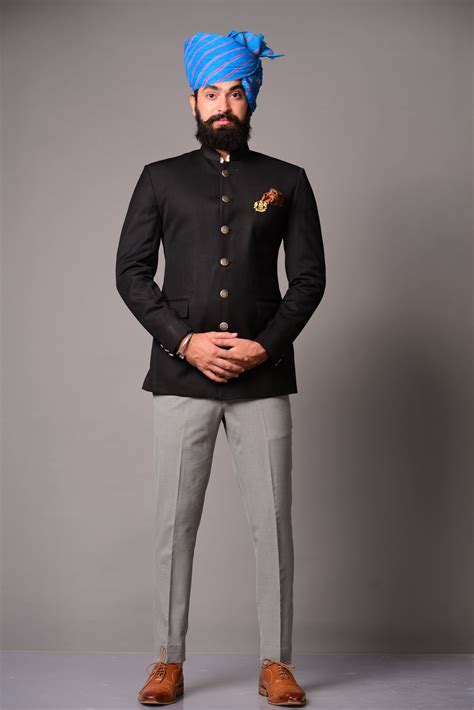 black bandhgala jodhpuri blazer  grey trouser mens casual dress