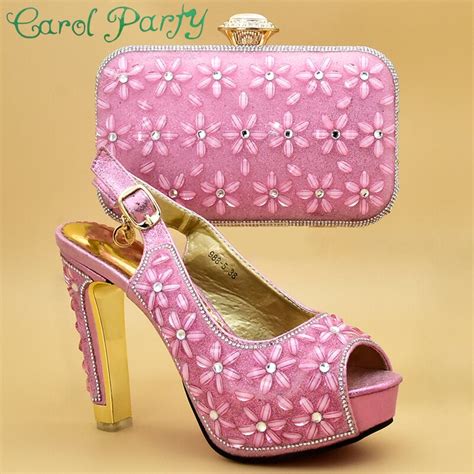 new arrival pink shoes and bag sets for women african matching shoes