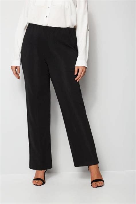 black pull on ribbed bootcut trousers plus size 16 to 32