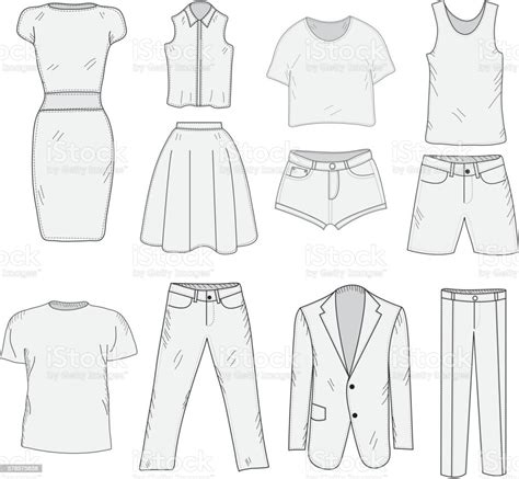 mens and womens clothing set sketch clothes handdrawing stock vector