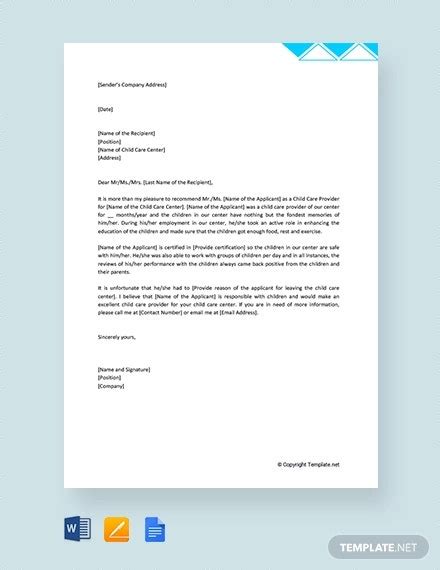 labace child care teacher recommendation letter