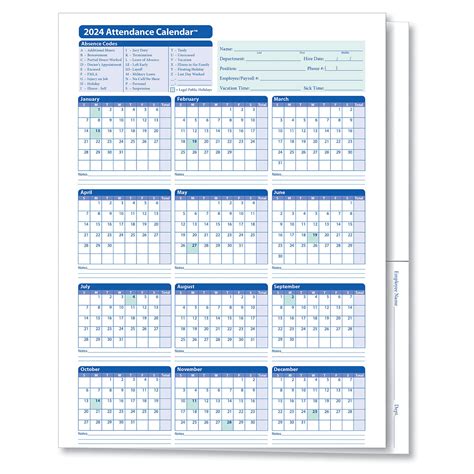 complyright  attendance calendar folder white pack