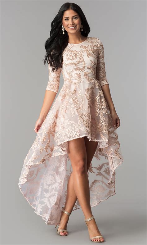 high low sleeved party dress in blush pink promgirl