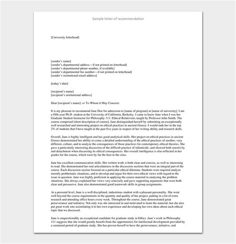 letter  recommendation  templates  examples word