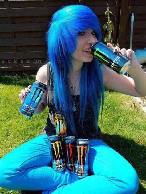 blue scene hair smexy monster energy drinks xd emo