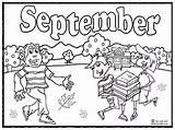 Coloring September School Back Pages Months Activities Sheets Kids Year Summer Fall Autumn Printables Color Book Adult Preschool Seasons Laugh sketch template
