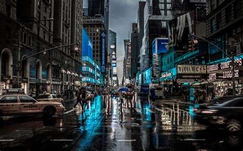 wallpaper city street cityscape night car reflection rain road