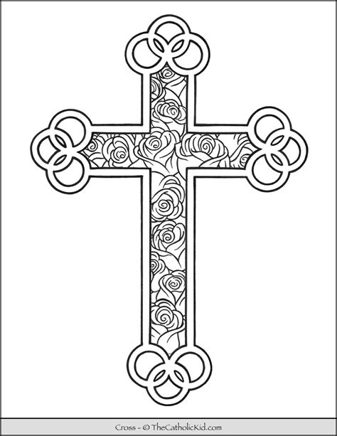 cross coloring page roses thecatholickidcom