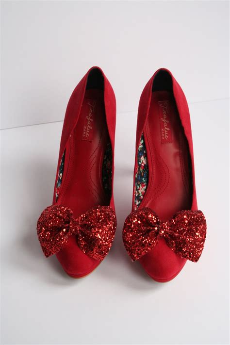 pair  red glitter bow shoe clips red glitter bow shoe etsy