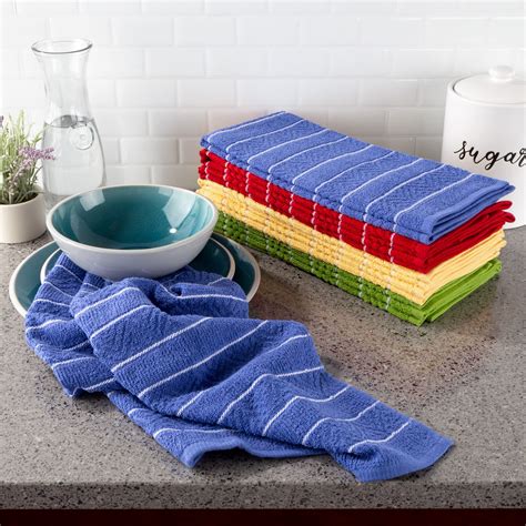 pack  cotton kitchen towels  bright chevron weave pattern  somerset home