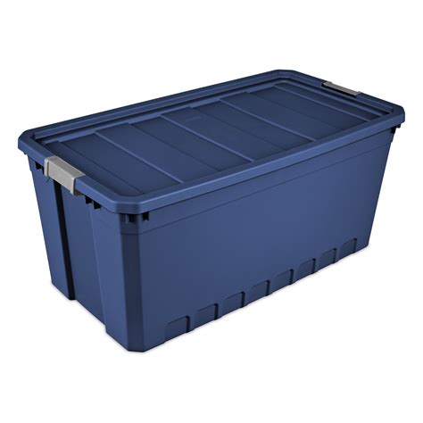 pk plastic storage containers large blue  gallon stacking bin box tote  lid  ebay