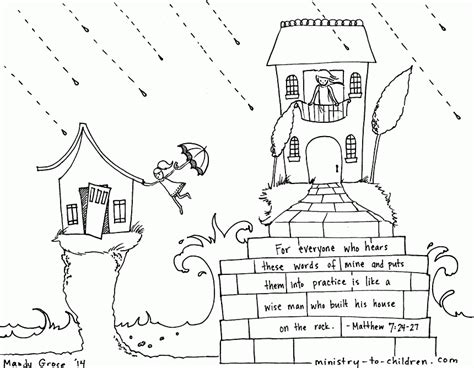 wise  foolish builders coloring page matthew  house
