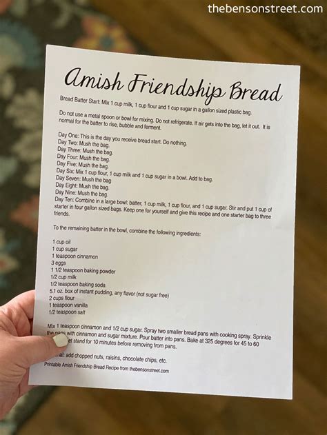Amish Friendship Bread Printable Recipe