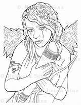 Coloring Gothic Angel Pages Book Girl Empty Elvenstarart sketch template