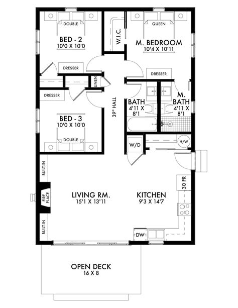 sf  bedroom  bath small house plan pdfs cad files etsy
