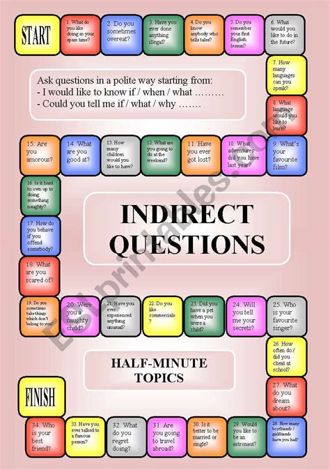 indirect questions  boardgame key editable bw esl worksheet  dobrawaa critical