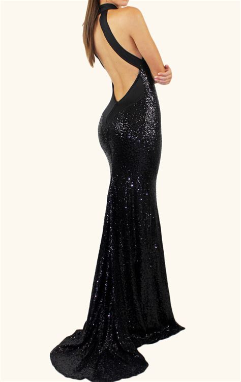 macloth mermaid halter sequin long prom dress black formal evening gow
