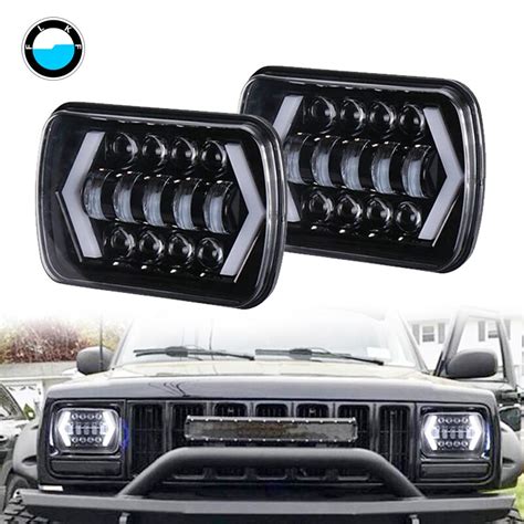 Square 5x7 7x6 Inch Led Headlights Angel Eyes Drl H4 For Jeep Wrangler