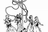 Coloring Pages Maypole Celebration Dancing sketch template