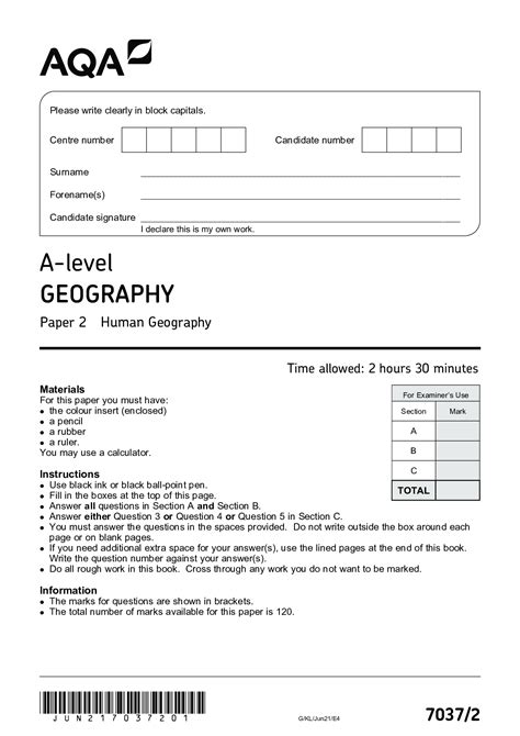 aqa  level geography  paper  physical geography mark scheme
