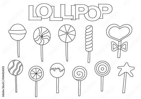 lollipop elements hand drawn set coloring book template outline