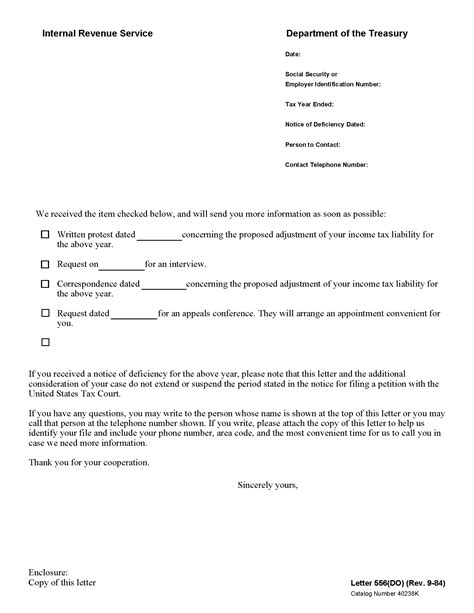 irs letter  acknowledgement  protest correspondence  request