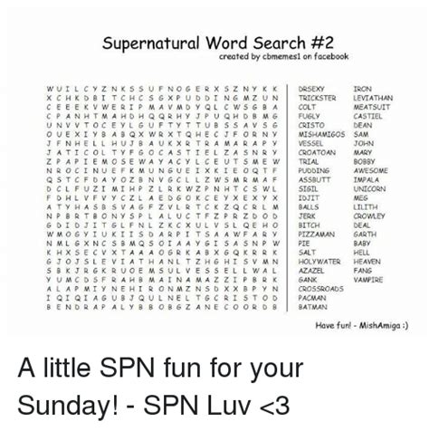 Supernatural Word Search 2 Created By Cbmemesi On