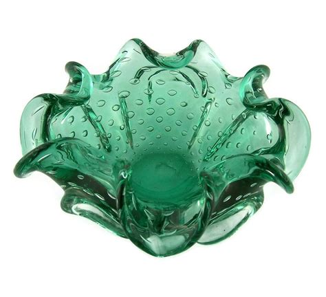 Vintage Murano Art Glass Bowl Green Ruffle Bullicante Ebay