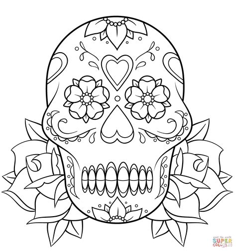 skull  roses coloring pages