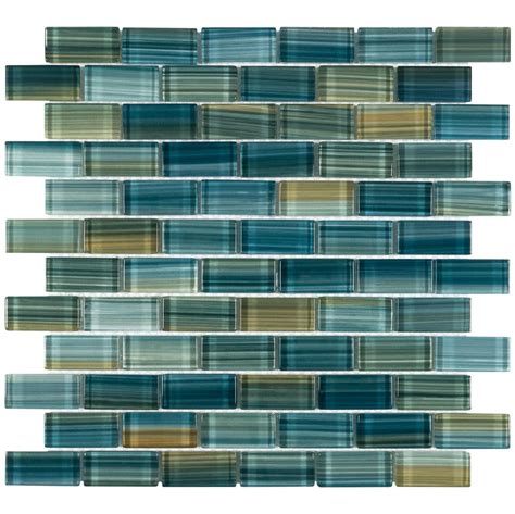 Mto0618 Modern 1x2 Staggered Brick Green Blue Glossy Glass Mosaic Tile