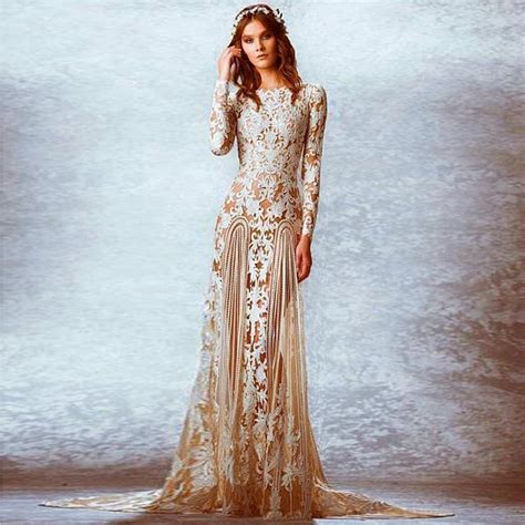 Bohemian Wedding Dress 2016 Lace Long Sleeve Zuhair Murad Country