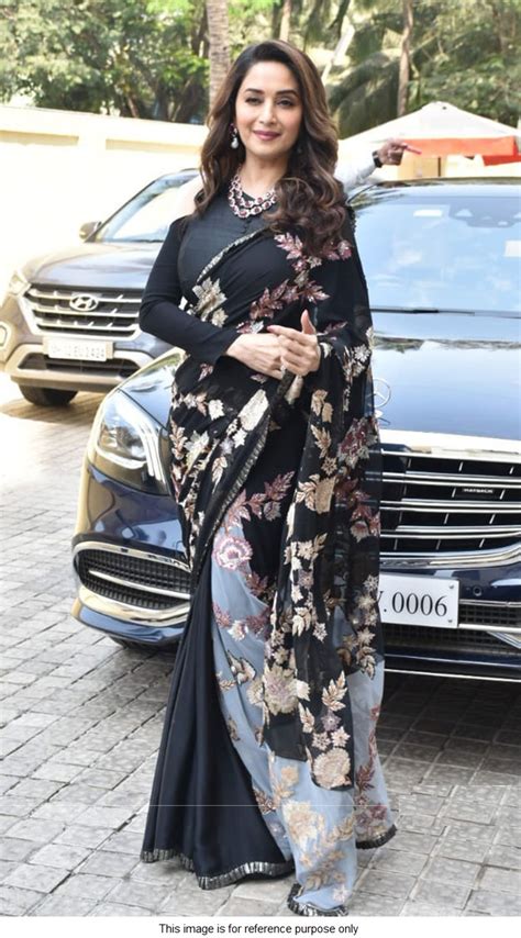 Buy Bollywood Madhuri Dixit Inspired Black Georgette Saree