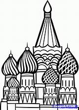 Coloring Saint Kremlin Drawing Draw Famous Drawings Petersburg Cathedral Landmarks Basil Moscow Easy St Russia Step Places Basils Pages Russian sketch template