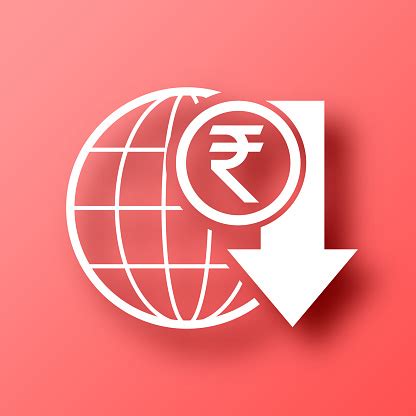 indian rupee rate decrease icon  red background  shadow stock