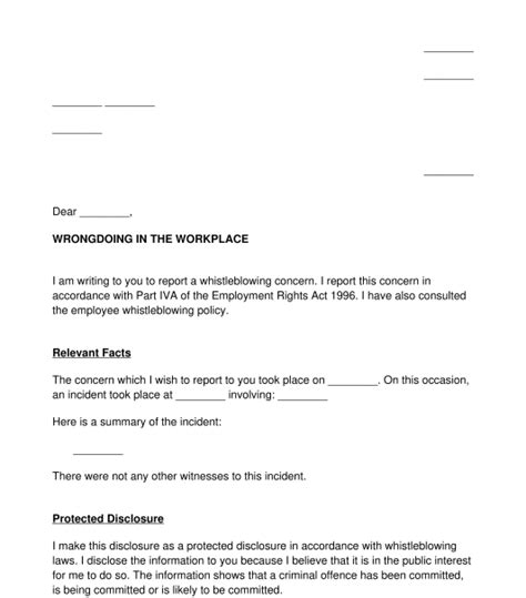 whistleblowing letter sample template word