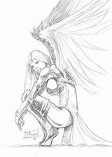 Warrior Angel Tattoo Drawing Drawings Female Tattoos Angels Sketch Sketches Pencil Warriors Guardian Anime Fantasy sketch template