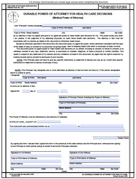 printable power  attorney forms iowa printable forms