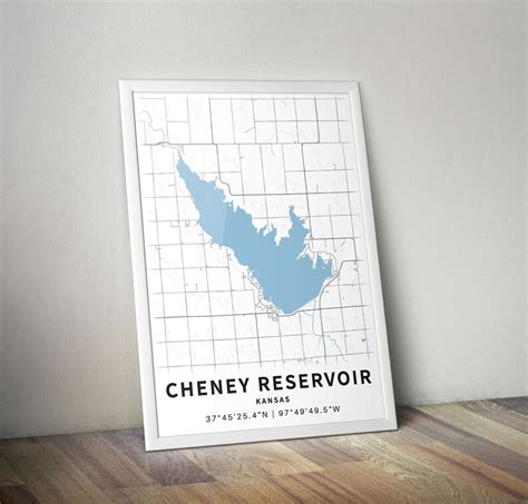 printable map  cheney reservoir kansas united states etsy