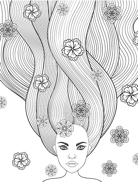girls face  long hair coloring pages