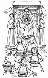 Christi Corpus Fronleichnam Ausmalen Procession Rosary Religionsunterricht Christlich Activity Christie sketch template