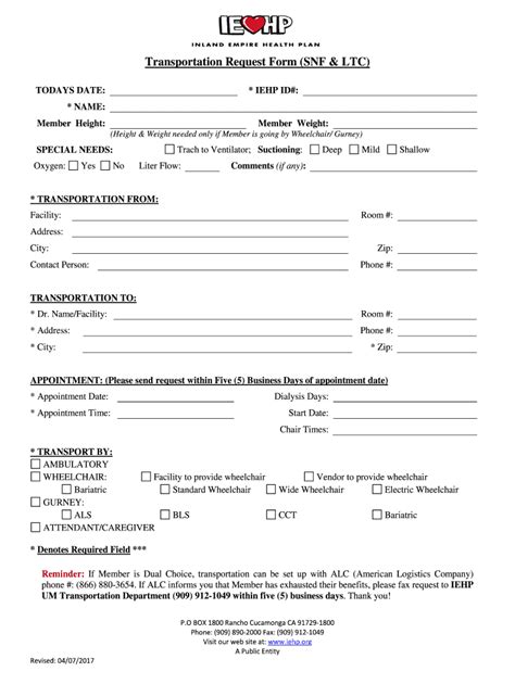 iehp transportation request form snf ltc   fill  sign printable template