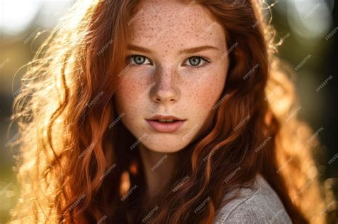 premium photo closeup portrait of redheaded girl with freckles