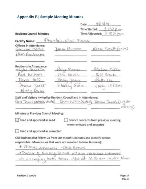 resident council meeting minutes template card template