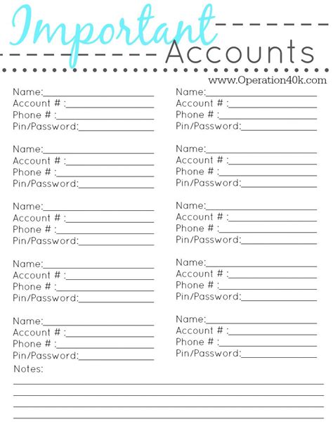 important accounts family binder family binder  printables life
