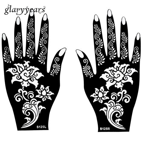 hot 1 pair henna tattoo stencil beautiful flower pattern design for