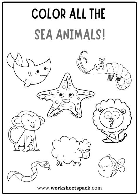 color   sea animals worksheet  sea animals coloring book